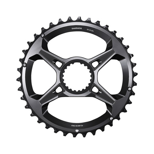 Plato exterior SHIMANO XTR para FC-M9100-2 (28-38 dientes) 12 velocidades — vista del plato sobre fondo blanco