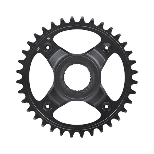 Plato monoplato para bicicleta eléctrica SHIMANO SM-CRE70-12-B 12 velocidades, línea de cadena de 53 mm — vista del plato sobre fondo blanco