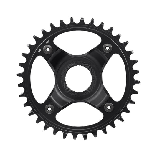Plato monoplato para bicicleta eléctrica SHIMANO SM-CRE80-12-B 12 velocidades, línea de cadena de 53 mm — vista del plato sobre fondo blanco