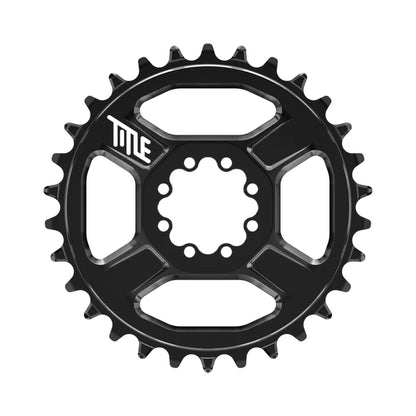 Corona TITLE CR1 12 velocità SHIMANO a montaggio diretto con 8 viti, nera — vista della corona su sfondo bianco