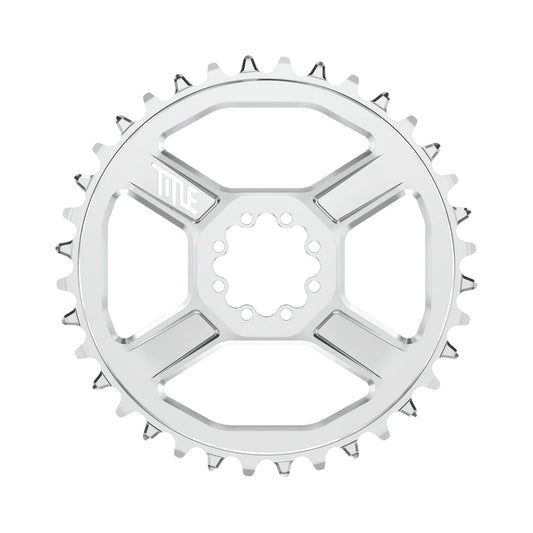TITLE CR1 REGULAR chainring, 10/11/12-speed, 8-bolt direct mount, chrome — chainring on a white background