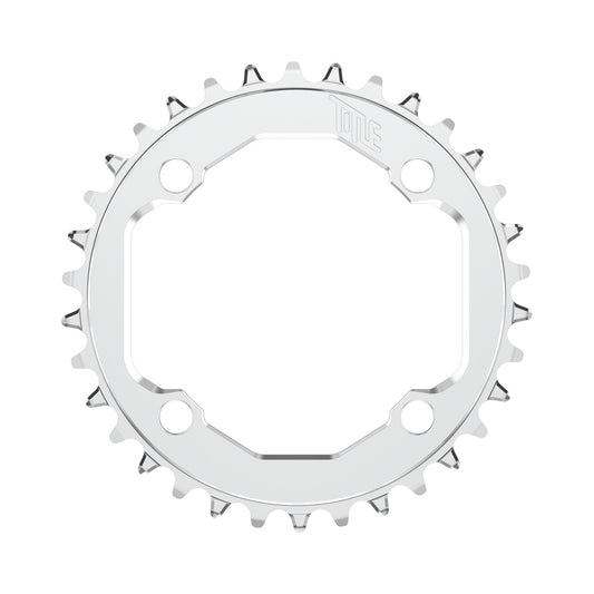 TITLE CR1-E REGULAR chainring, 10/111/2-speed, 104 mm BCD, chrome — chainring on a white background