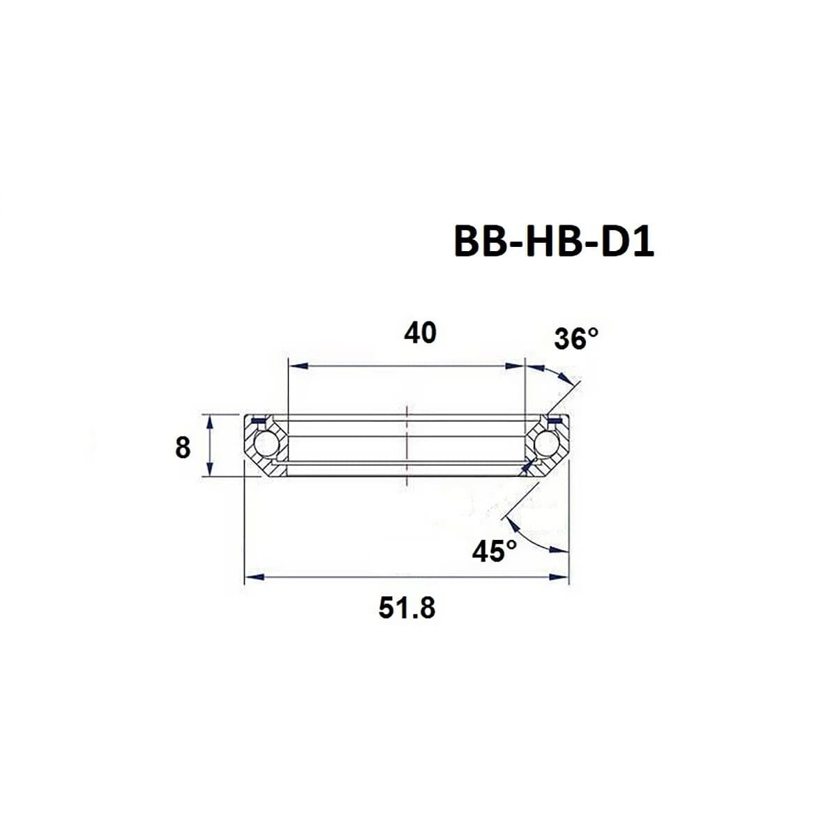BLACK BEARING Cuscinetto di sterzo D1 1-1/2" 36/45° (40 x 51,8 x 8 mm)