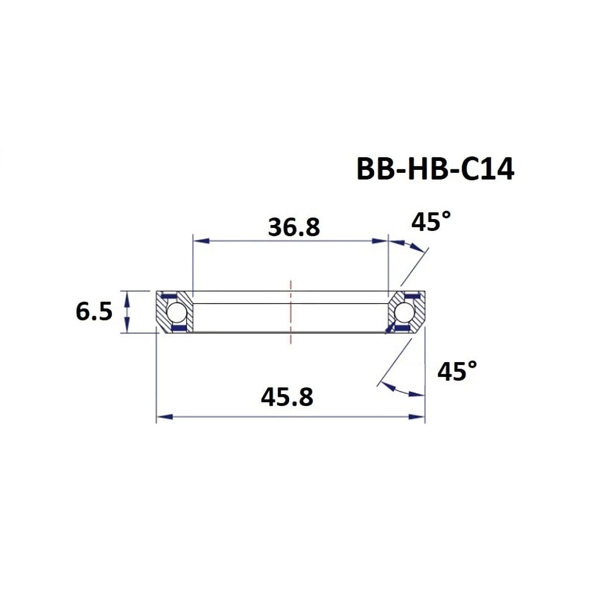ZWARTE LAGER C14 45/45° Stuurlager (36,8 x 45,8 x 6,5 mm)