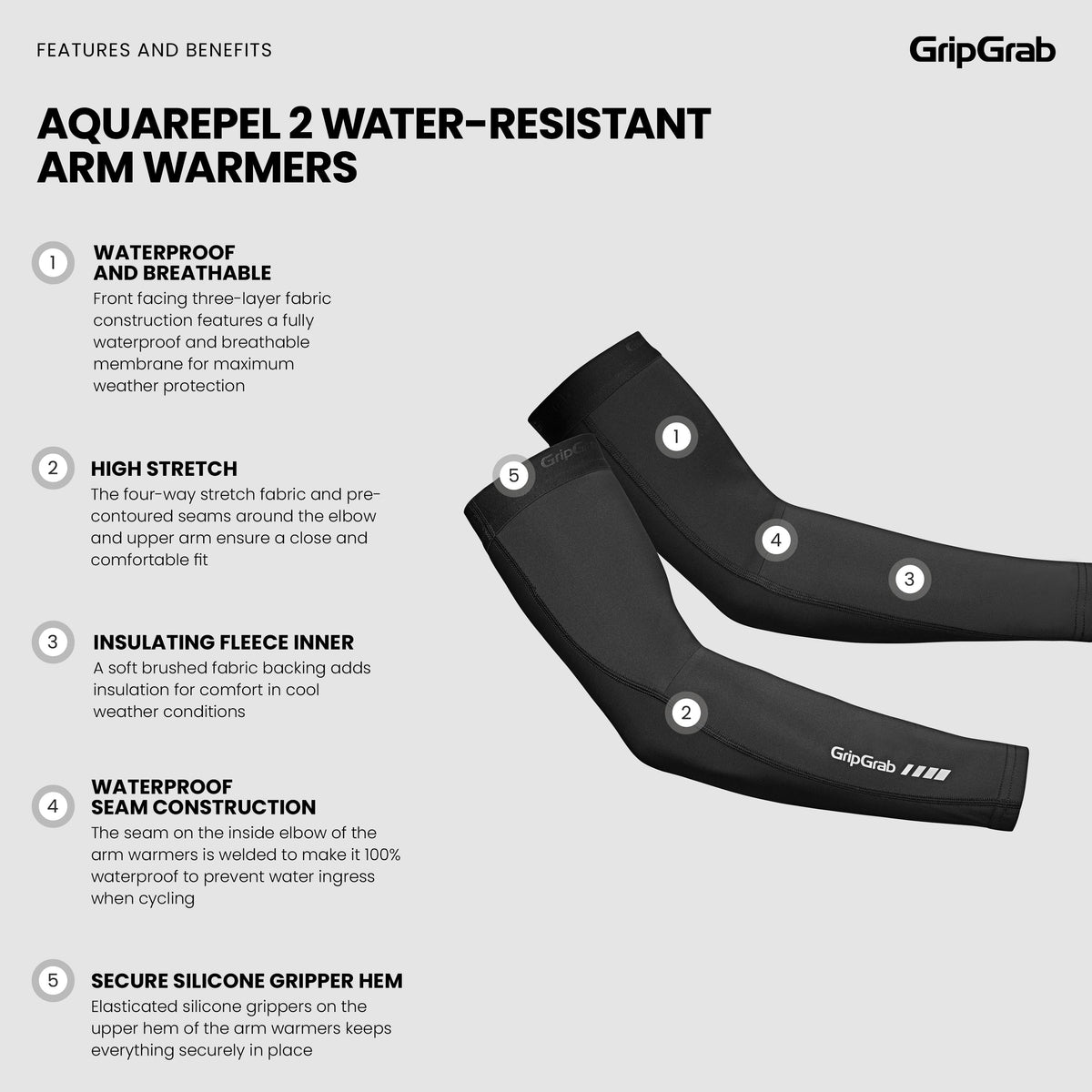 GRIPGRAB AQUAREPEL 2 WATER RESISTANT Arm Warmers Black