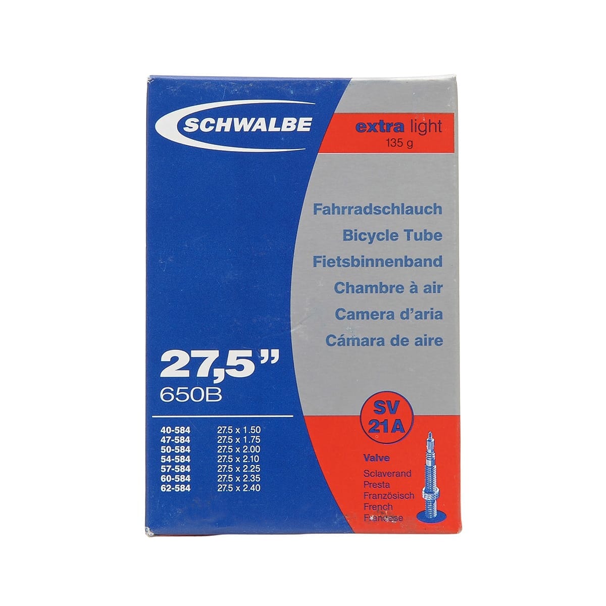 SCHWALBE 21A EXTRALIGHT innerslang 27,5x1,50/2,40 Presta 40 mm