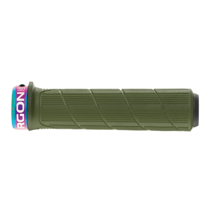 Chwyty ERGON GD1 EVO Factory zielone Moss Frozen z obejmami Oil Slick – detal