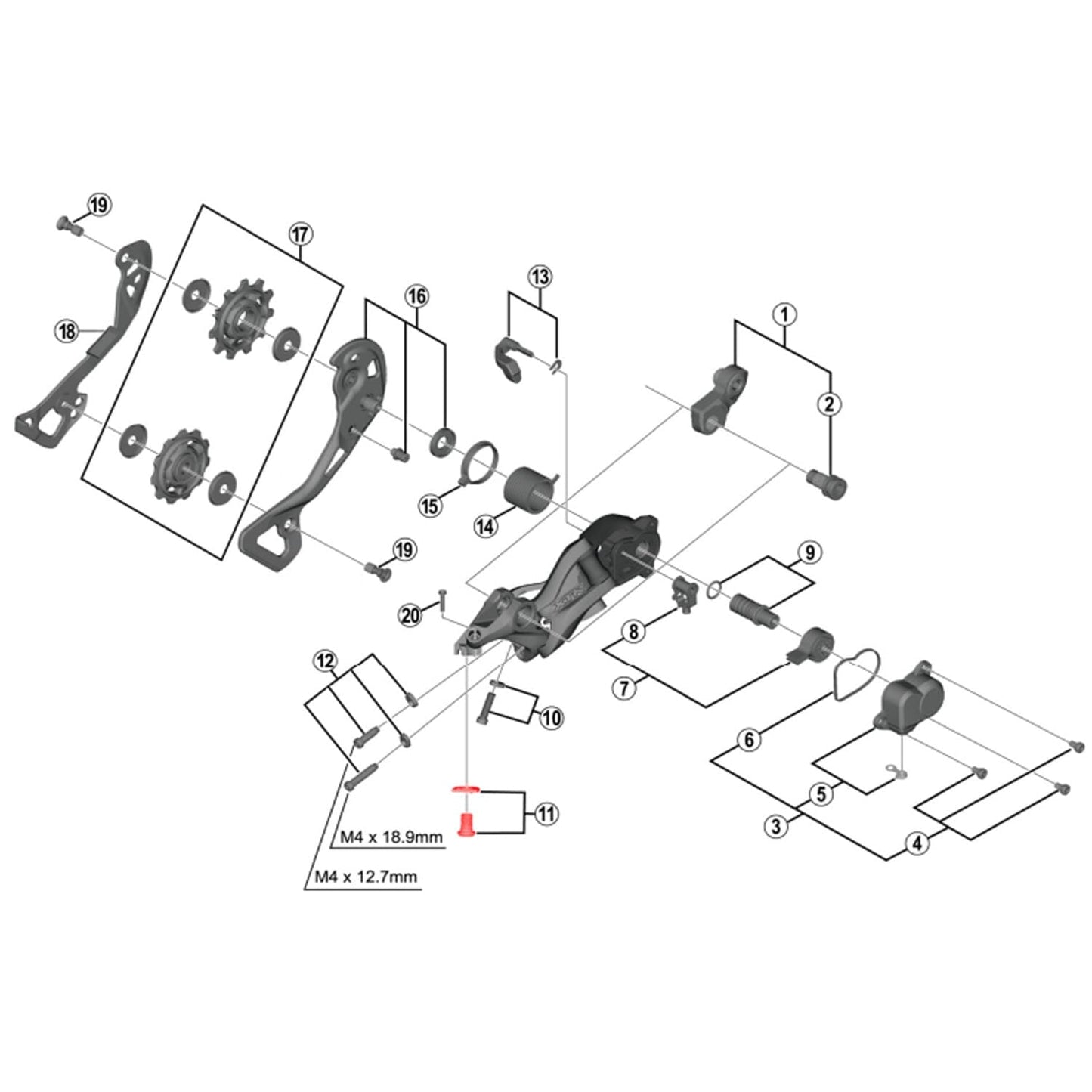 SHIMANO XTR M9000 / M9120 bagskifterkabel tilspændingsskrue #Y5PV98080
