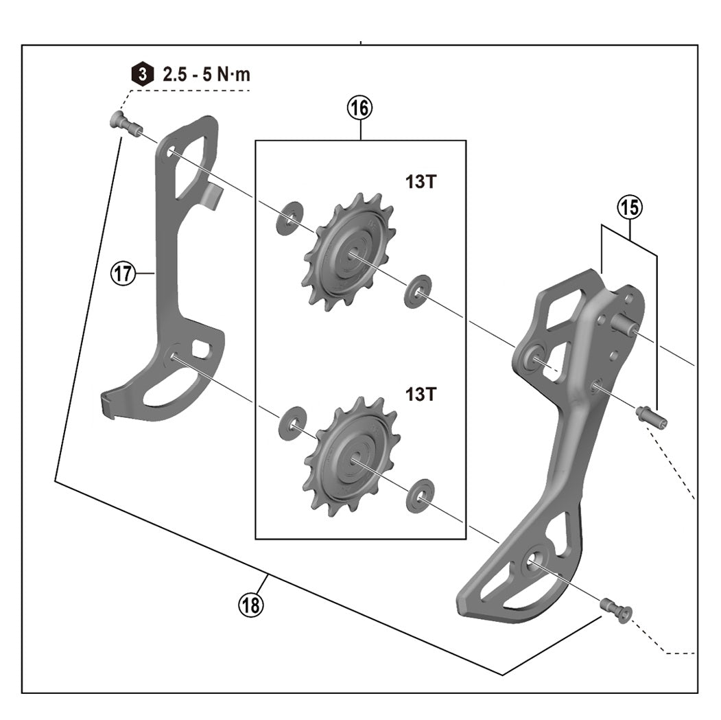 Chape et Galets de Dérailleur Arrière 12V SHIMANO XTR RD-M9250 SGS