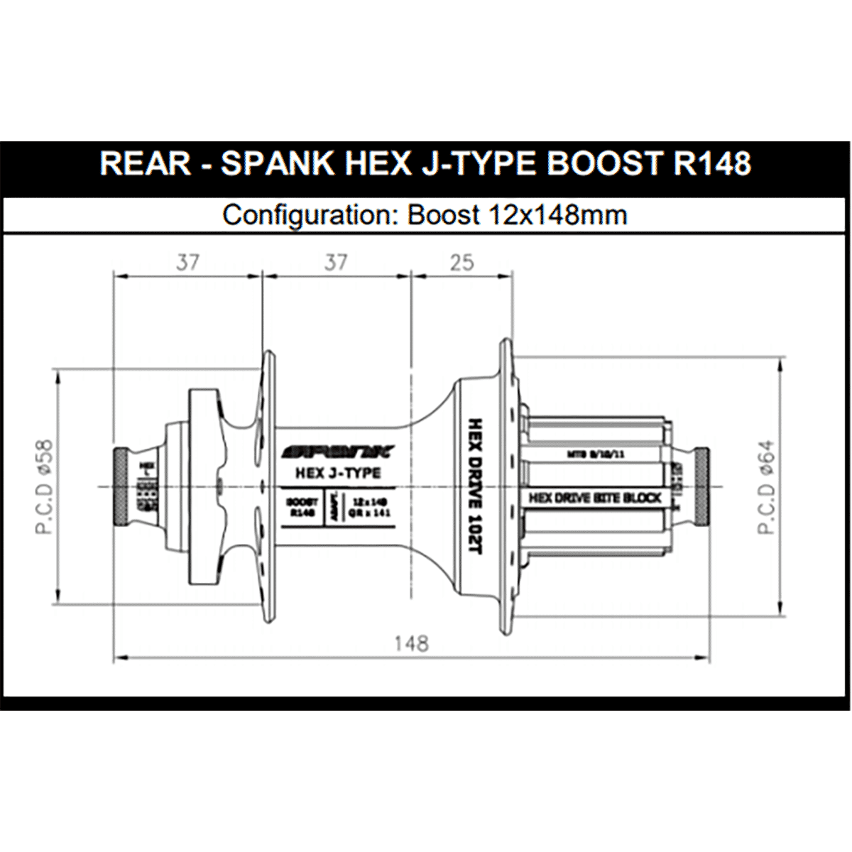 Moyeu Arrière SPANK HEX DRIVE 102T 12x148 mm Boost E-Plus Rouge