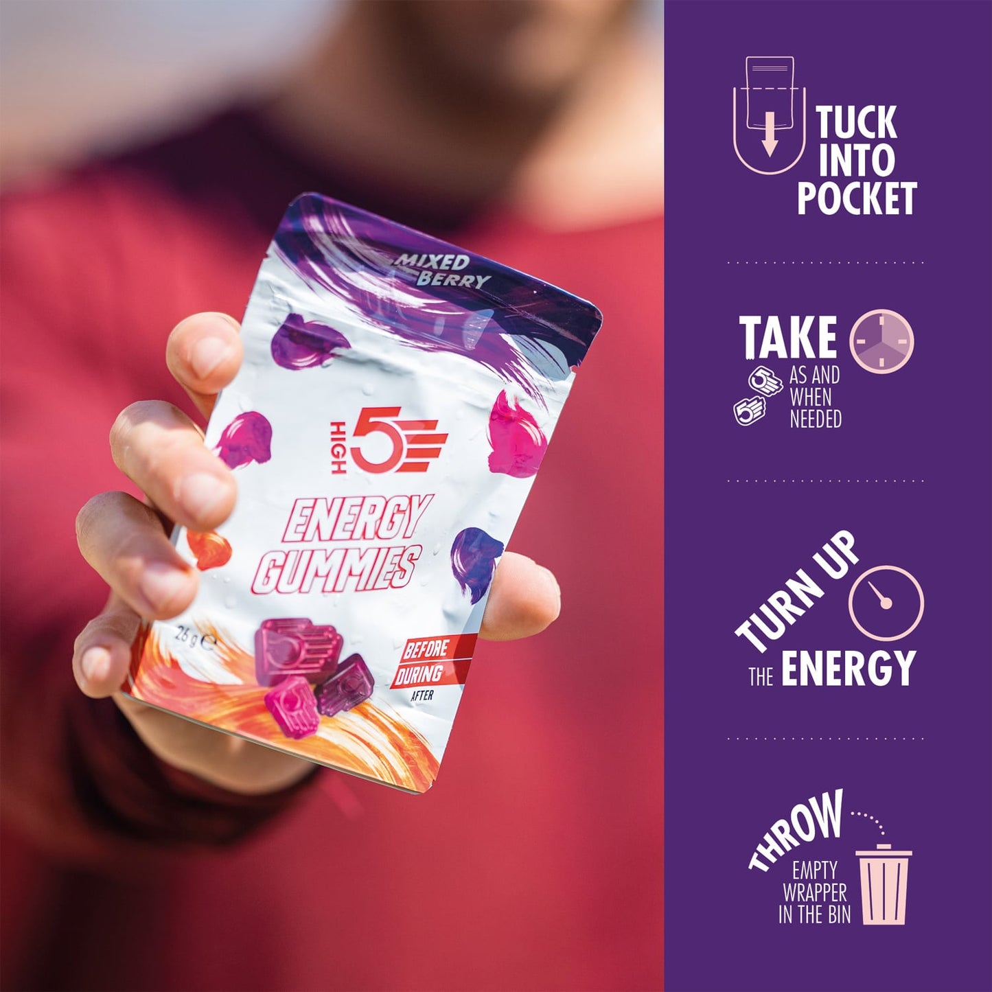 Gommes Énergétiques HIGH5 ENERGY GUMMIES (26g) Fruits Rouge