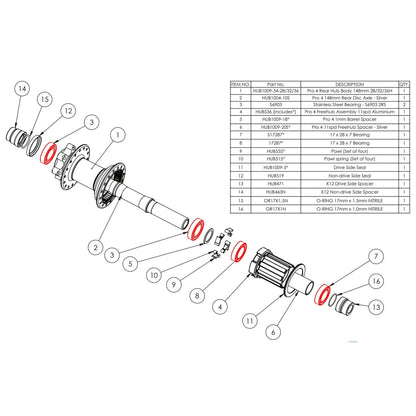 Kit de Rolamentos para Cubo HOPE PRO4 Traseiro #HUB3P4R