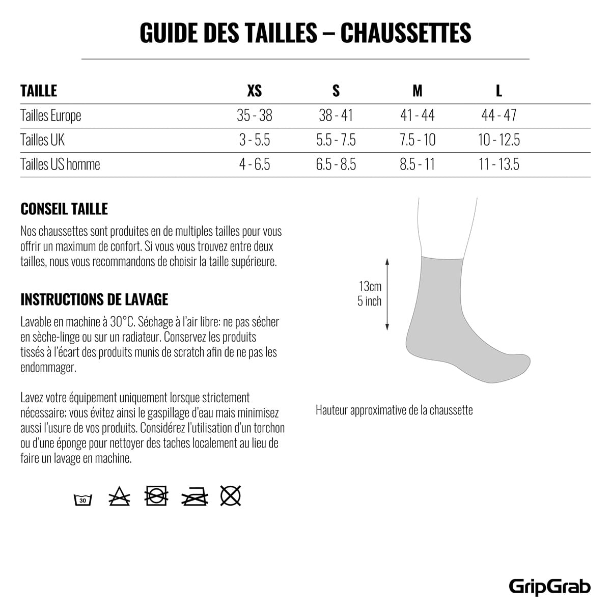 Chaussettes GRIPGRAB REGULAR CUT Noir