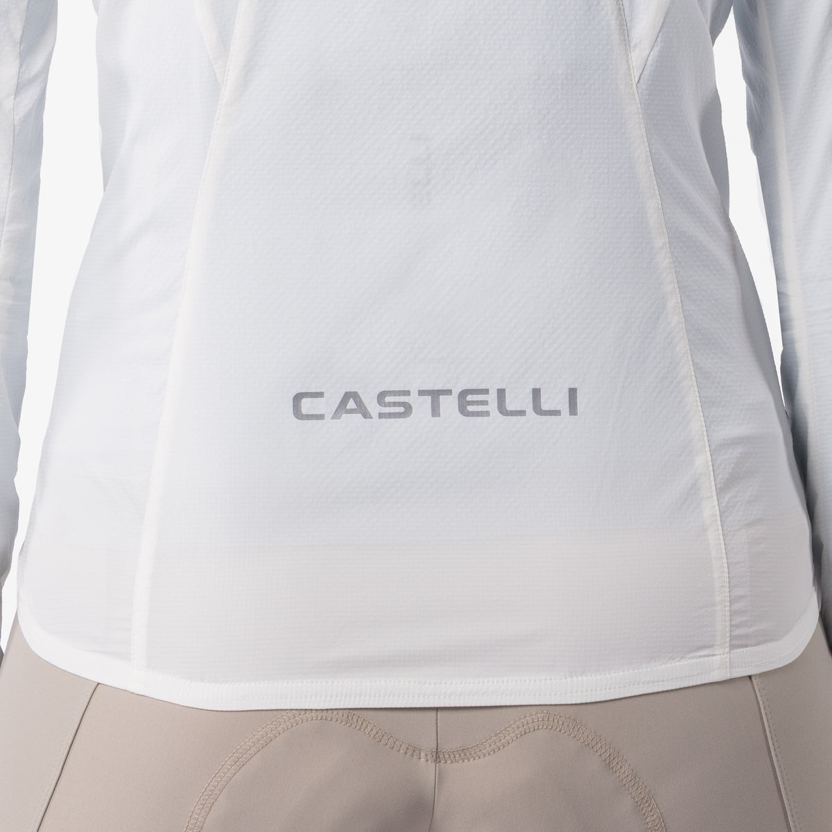 Casaco CASTELLI Transition Air de mulher em marfim – pormenor do fecho de correr
