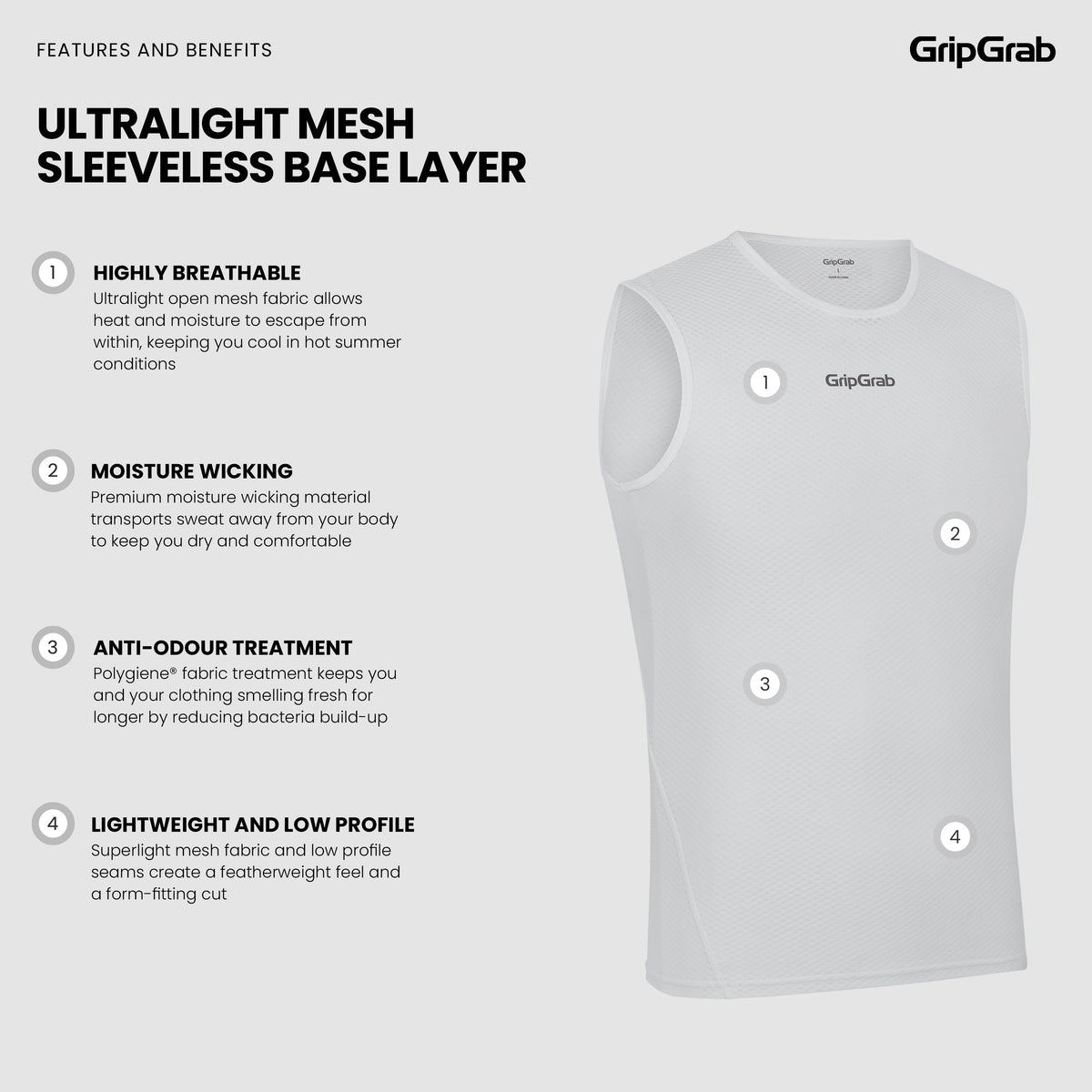 Αμάνικο εσώρουχο GRIPGRAB ULTRALIGHT MESH λευκό