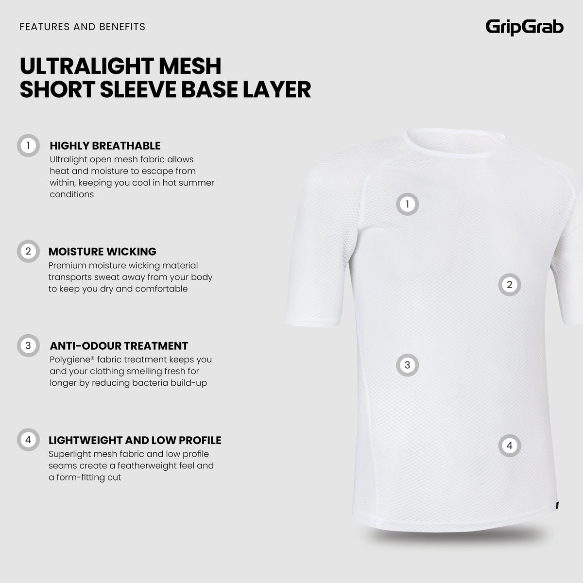 GRIPGRAB ULTRALIGHT MESH Short-Sleeved Base Layer White