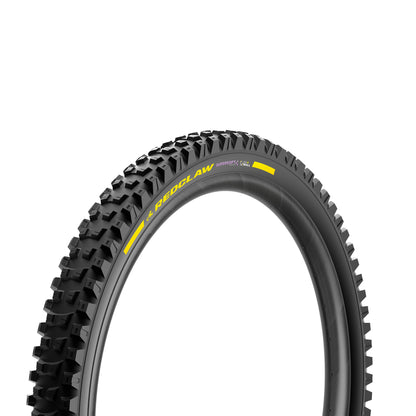 PIRELLI SCORPION RED CLAW 29x2.40 Supersoft DH+Wall Tubeless Ready sulankstoma padanga, juoda / geltona „Team Edition“
