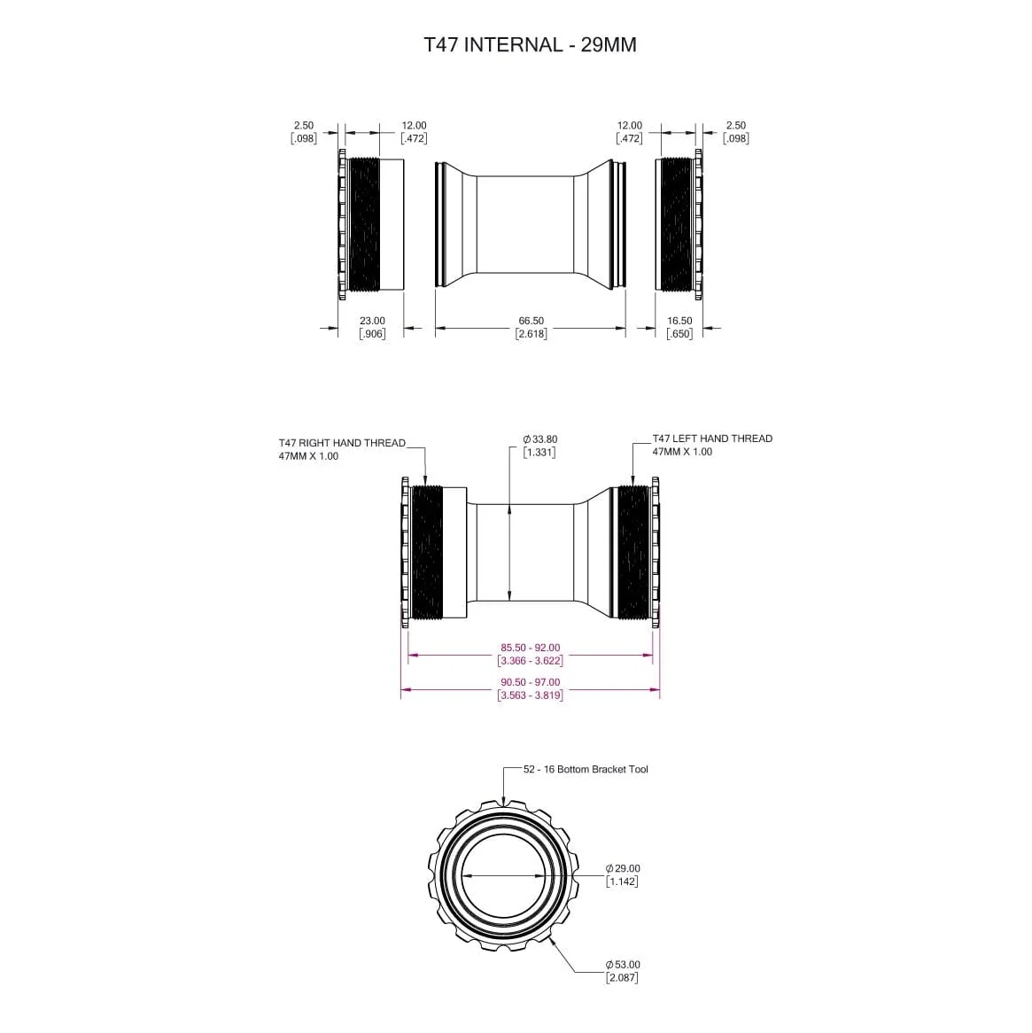 Guarnitura WOLFTOOTH T47i Internal 29mm SRAM DUB Raw Silver