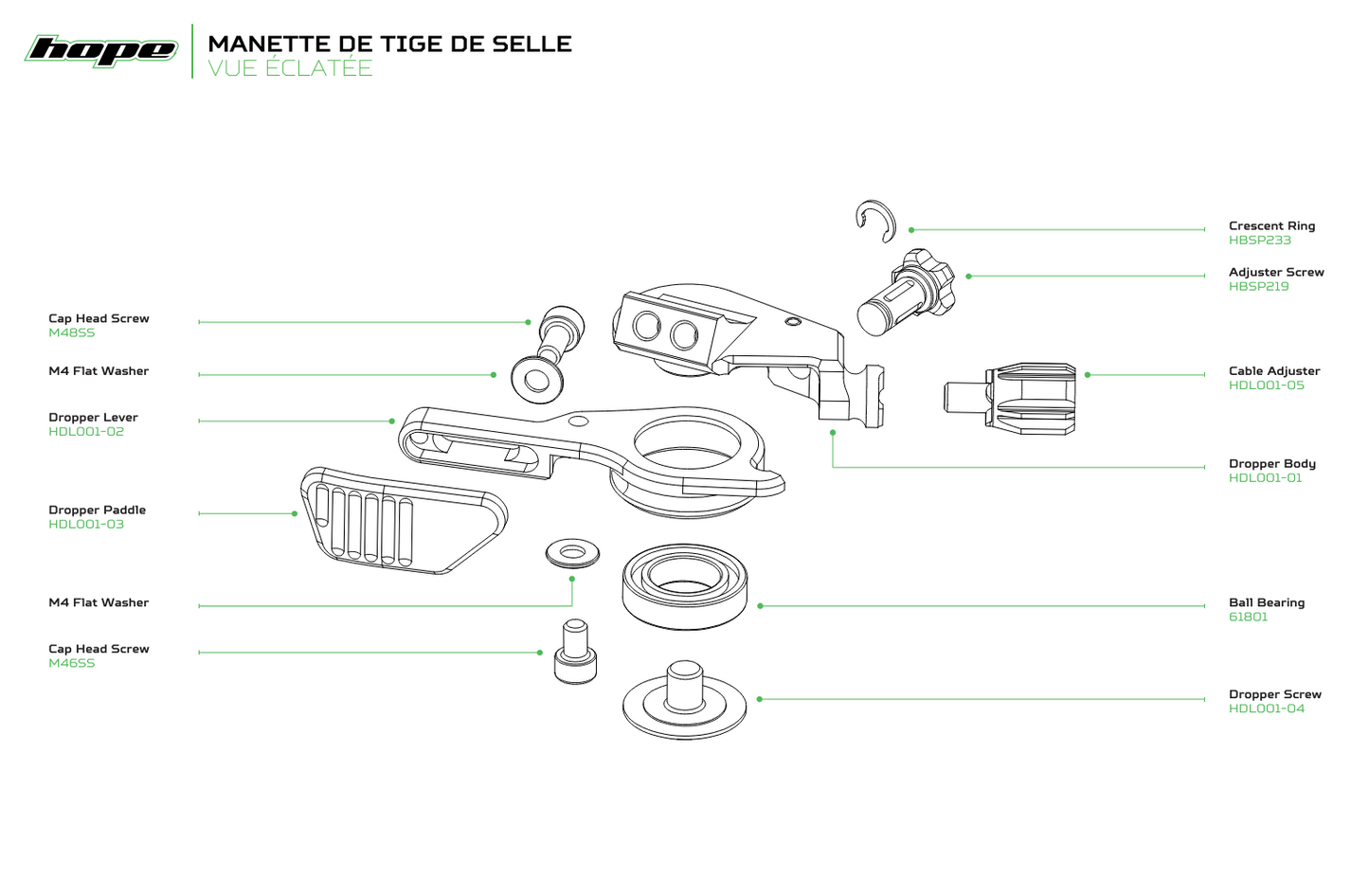 Commande de Tige de Selle HOPE Argent