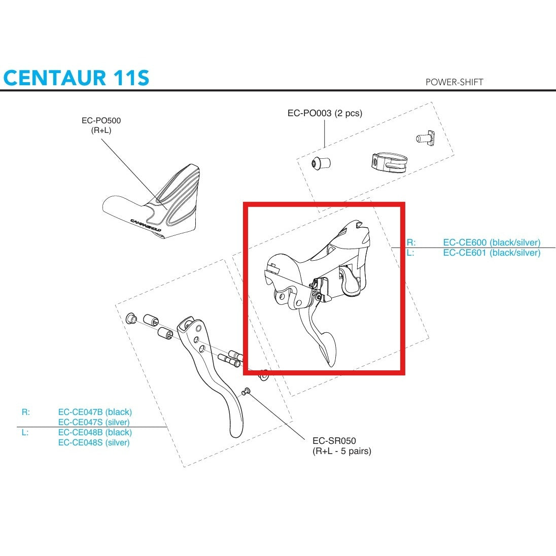 Corps de Manette Gauche CAMPAGNOLO CENTAUR 11V 2018 Frein sur Jante