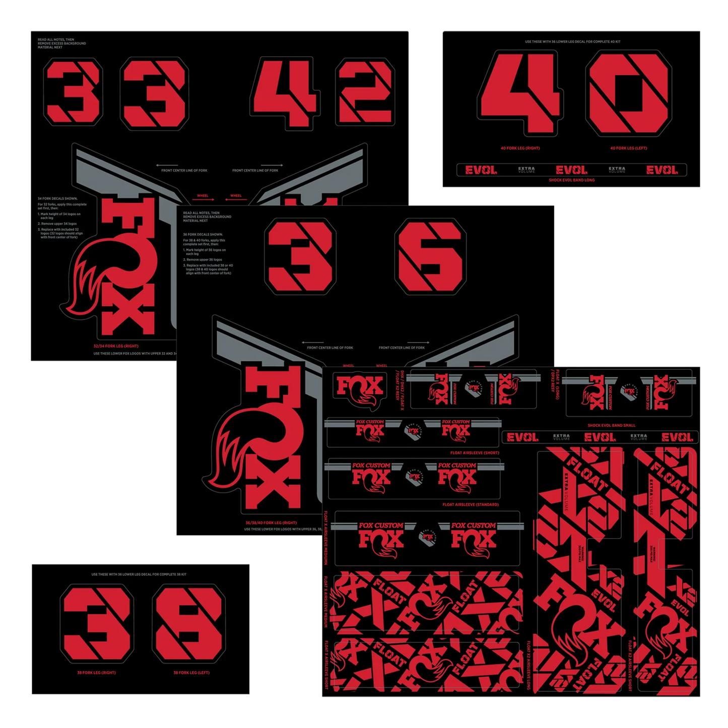 Kit Stickers FOX Fourche et Amortisseur Rouge