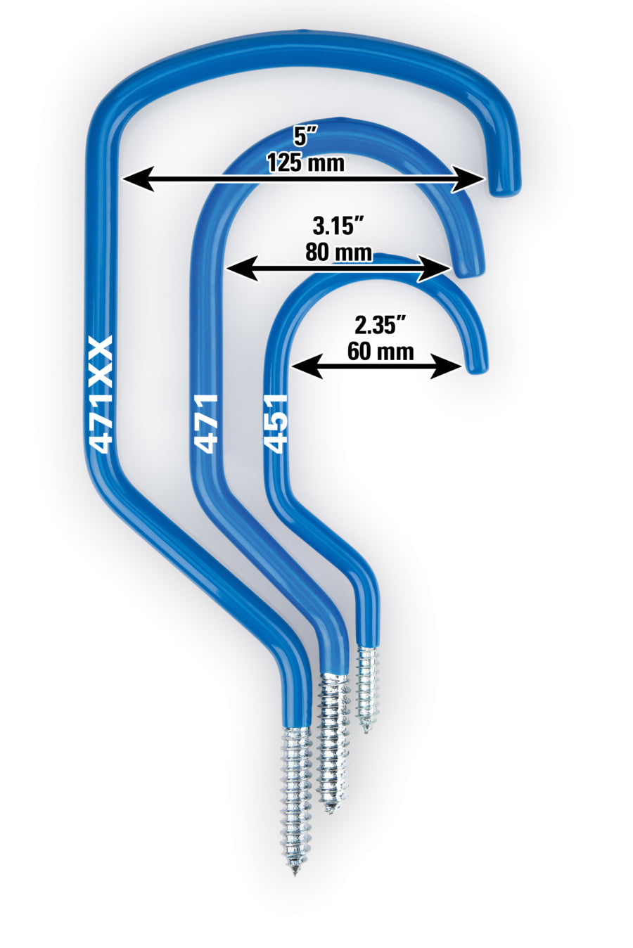 Park Tool -puuruuvikoukkujen kokojen vertailu