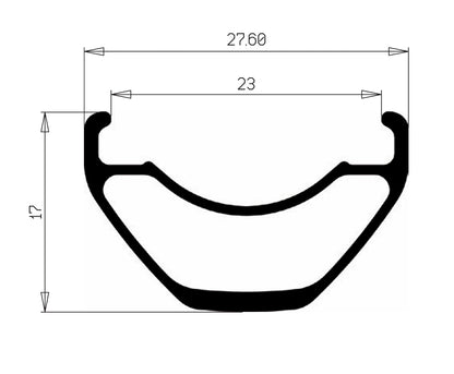 Fälgprofil för HOPE FORTUS 23 W: ytterbredd 27,6 mm, innerbredd 23 mm, höjd 17 mm