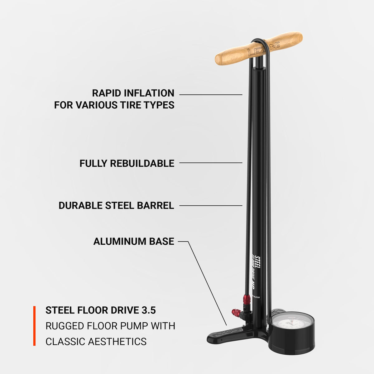 Vloerpomp LEZYNE STEEL FLOOR DRIVE 3.5 grijs