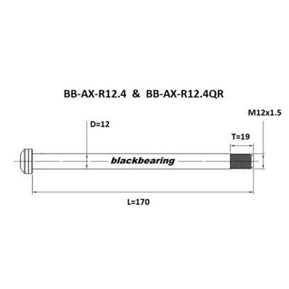Axe de Roue Arrière BLACKBEARING 12x142/148 mm(12mm-170-M12x1.5-18mm)