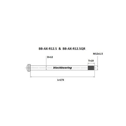Galinė rato ašis BLACKBEARING 12x142/148mm (12mm-172-M12x1.5-18mm)