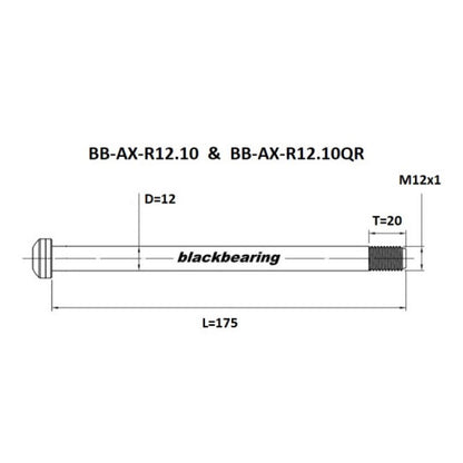 Eje de rueda trasera BLACKBEARING 12x148 mm (12mm-175-M12x1-20mm)