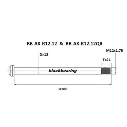 Eje de rueda trasera BLACKBEARING 12x148 mm (12mm-180-M12x1.75-20mm)