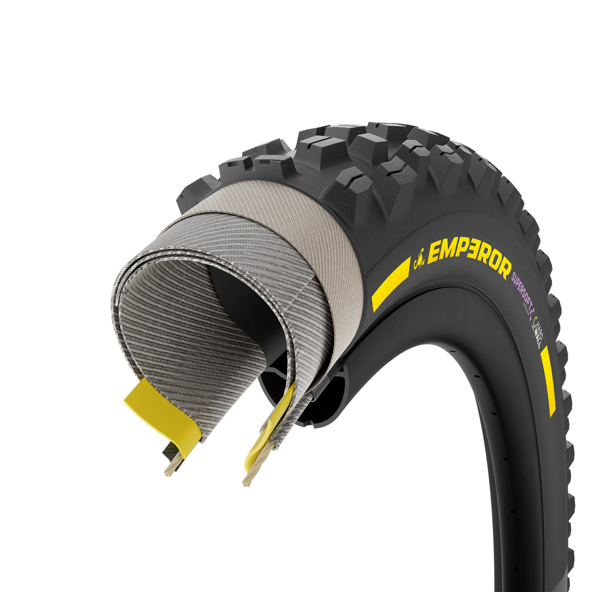 Pneu PIRELLI SCORPION EMPEROR 29x2.40 Supersoft HardWall Tubeless Ready de talão flexível Preto/Amarelo Edição de Equipa