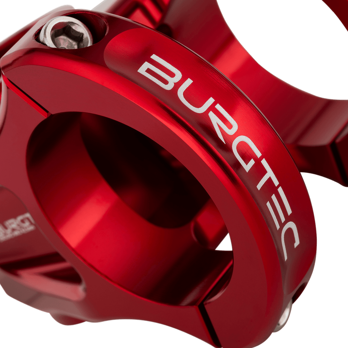 Attacco manubrio BURGTEC ENDURO MK3 rosso — dettaglio del morsetto del manubrio