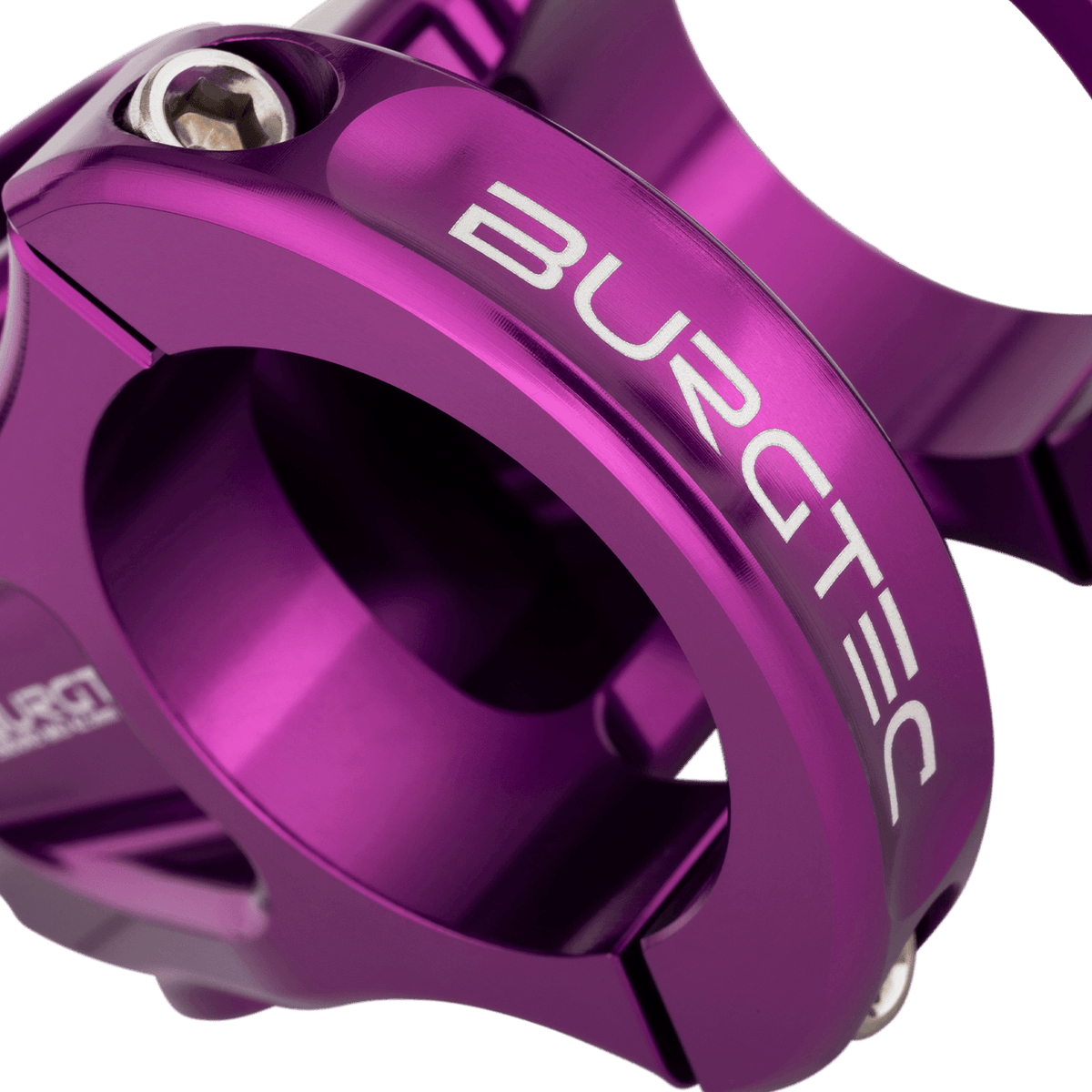 Attacco manubrio BURGTEC ENDURO MK3 viola — dettaglio del morsetto del manubrio