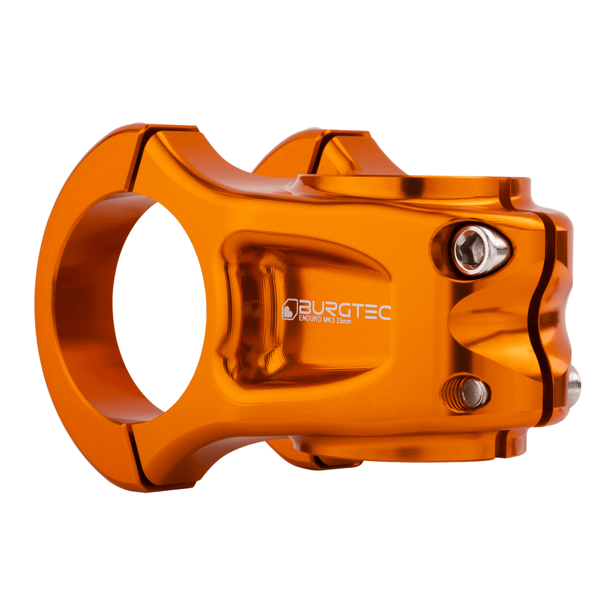 BURGTEC ENDURO MK3 stem in orange — rear three-quarter view