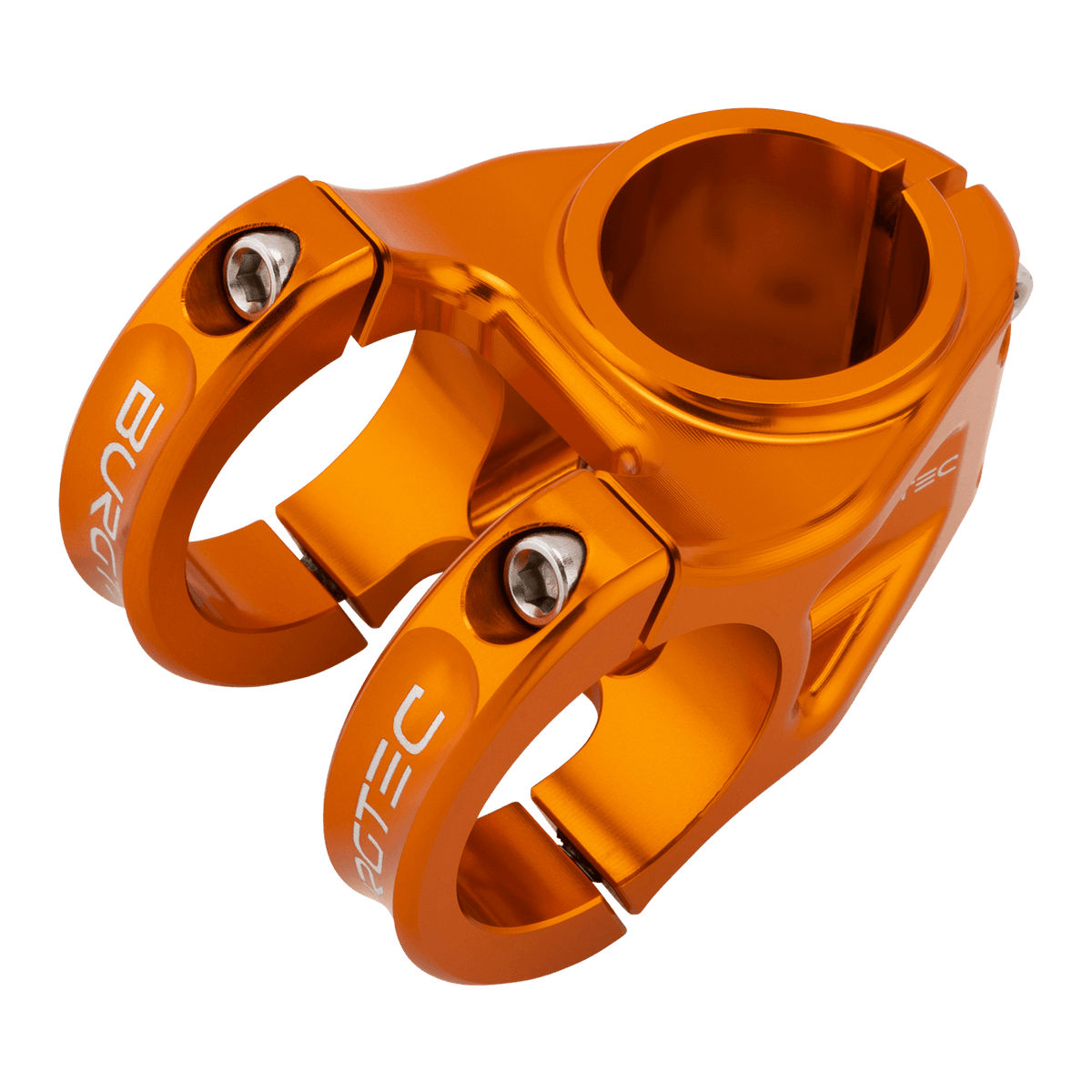 BURGTEC ENDURO MK3 stem in orange — three-quarter view from above