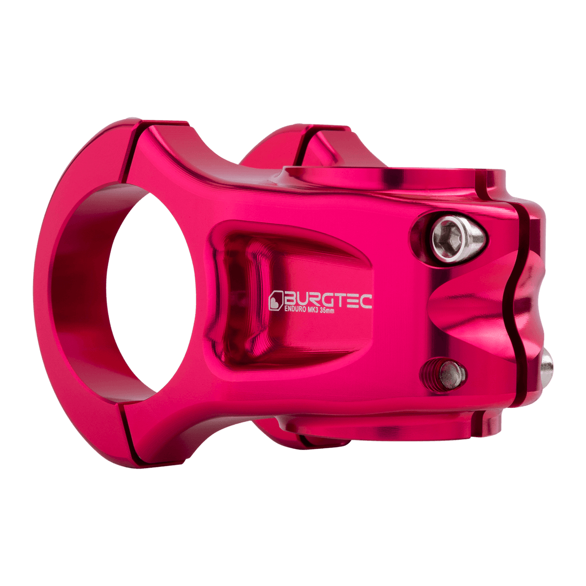 Attacco manubrio BURGTEC ENDURO MK3 rosa — vista posteriore a tre quarti