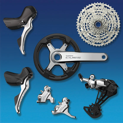 Levá páka a přední třmen SHIMANO CUES U6030 Mono Flatmount bez kotouče - Edice Polish Silver