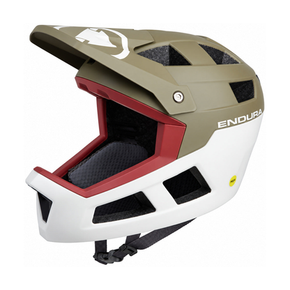 ENDURA SINGLETRACK INTEGRAL MIPS MTB-hjelm i grøn/hvid — hvid baggrund