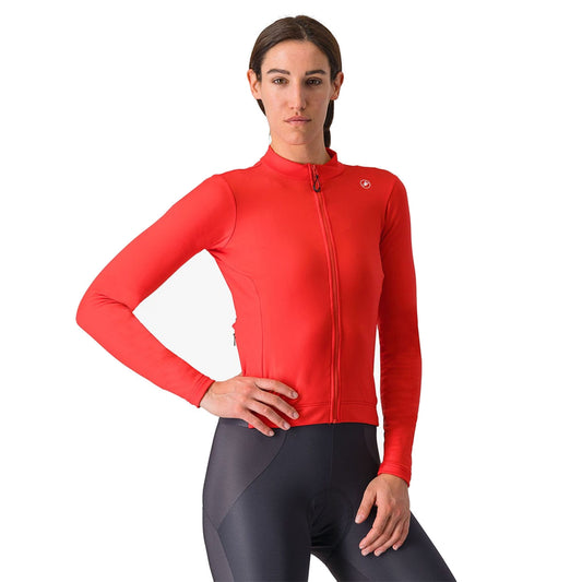 Damska koszulka rowerowa CASTELLI ESPRESSO THERMAL z długim rękawem, w kolorze hibiskusa