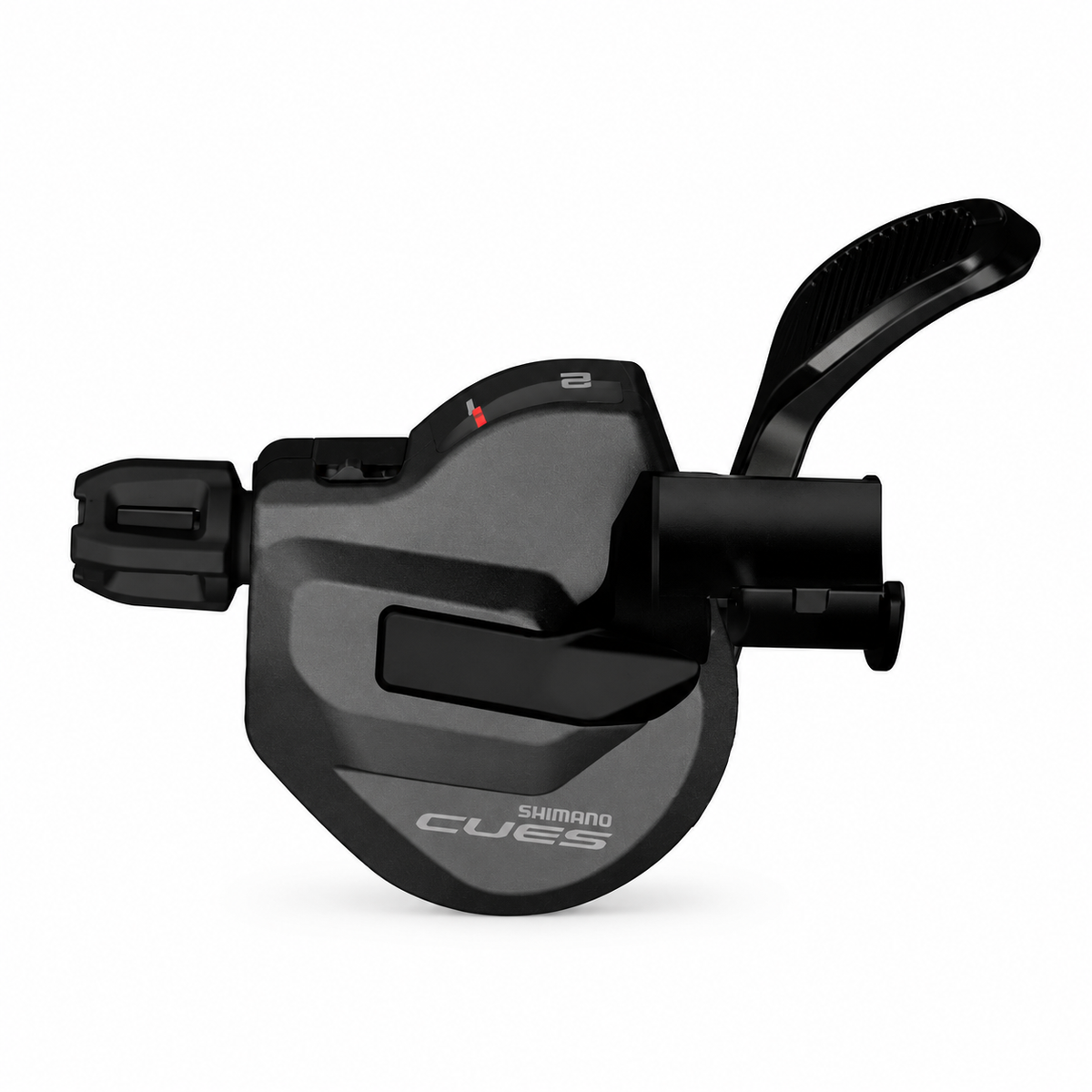 Linker SHIMANO CUES 2-fach-Schalthebel SL-U8000-IL mit Ganganzeige — Produktansicht vor weißem Hintergrund