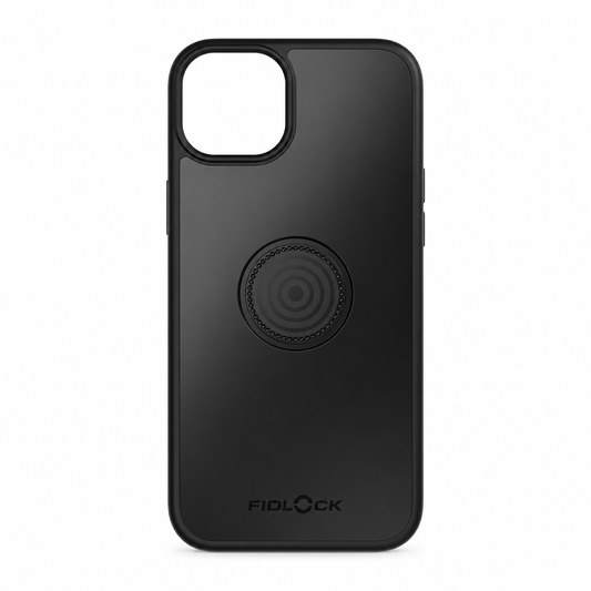 Custodia FIDLOCK VACUUM per iPhone 15+ nera — prodotto su sfondo bianco