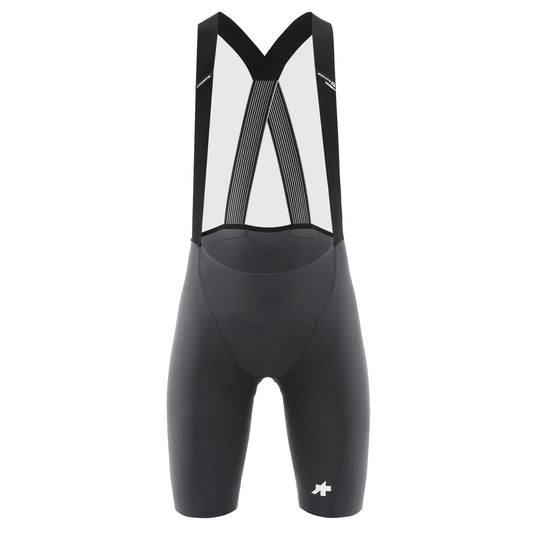 Korte fietsbroek met bretels ASSOS EQUIPE R S11, grijs — witte achtergrond, 2000 x 2000