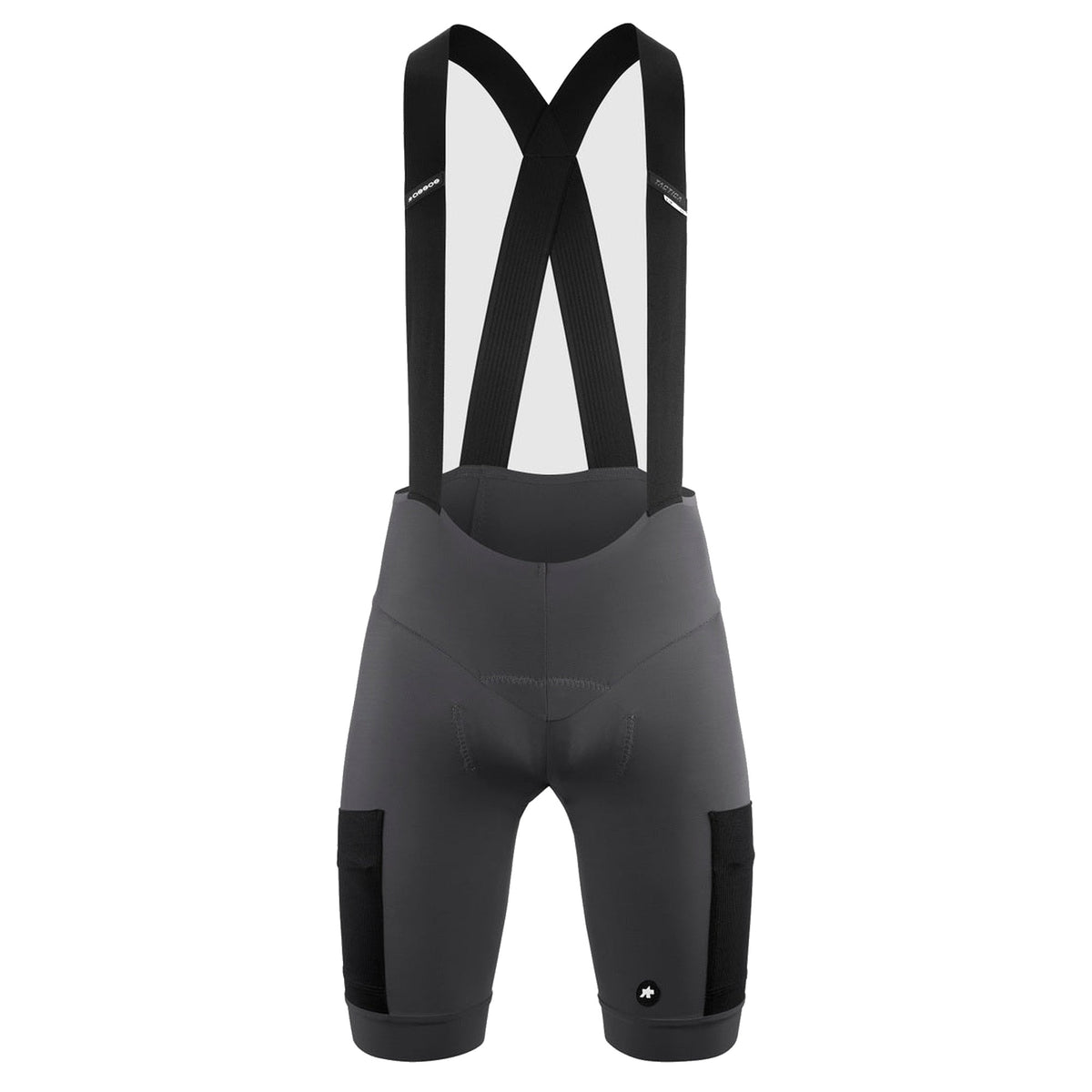 Korte fietsbroek met bretels ASSOS TACTICA KIESKAFER GRAVEL T5 grijs — witte achtergrond, 2000 x 2000