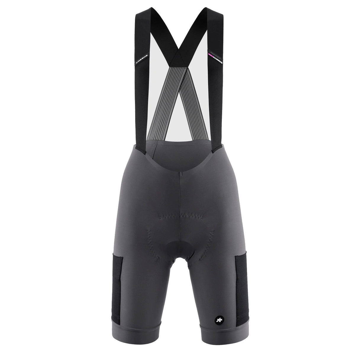 ASSOS TACTICA KIESKAFER T5 GRAVEL -lyhyet olkaimelliset naisten pyöräilyhousut, harmaa — valkoinen tausta, 2000 x 2000