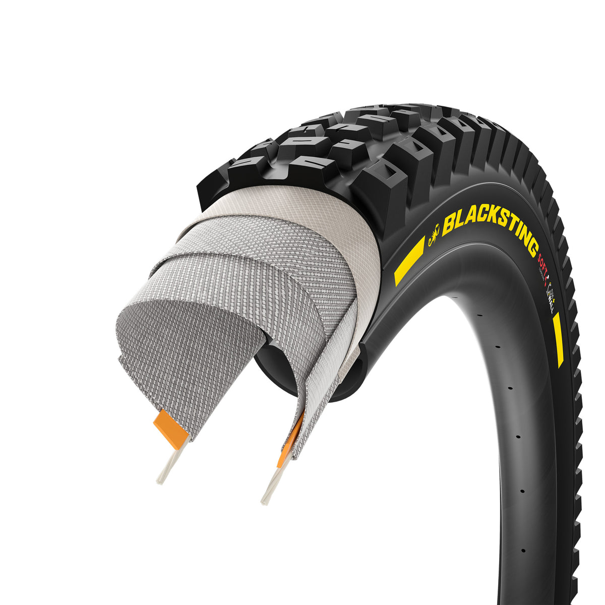 PIRELLI SCORPION BLACK STING 27.5x2.40 Soft DH+Wall Tubeless Ready padanga lankstus bortelis juoda/geltona Team Edition