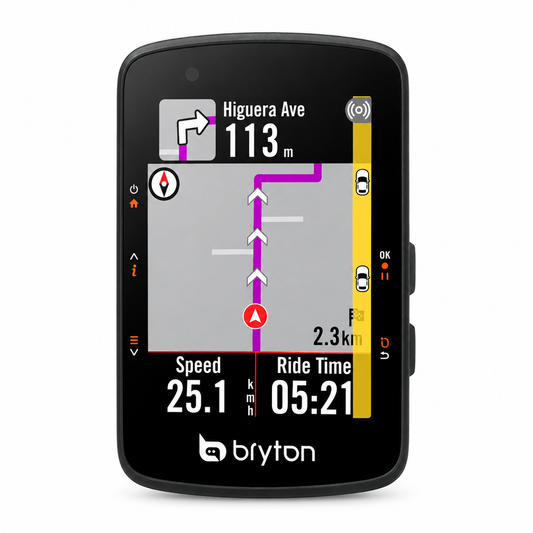 Compteur GPS BRYTON RIDER 550 E — vue de face sur fond blanc