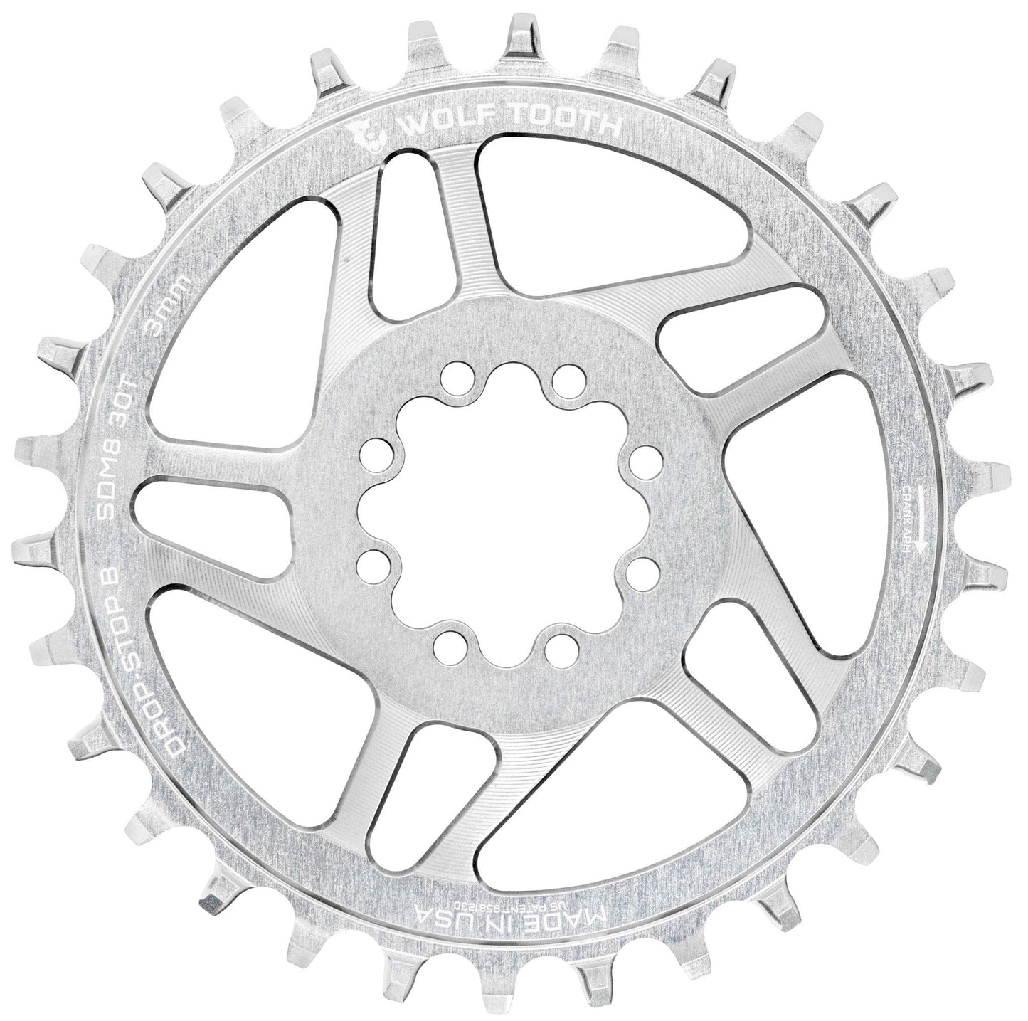 WOLF TOOTH DROP-STOP B DM 8 Sram Eagle Boost Offset 0mm Raw Silver Mono kedjehjul