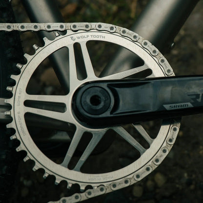 Tarcza Mono WOLF TOOTH DROP-STOP B GRAVEL DM 8 Śrub Sram Raw Silver